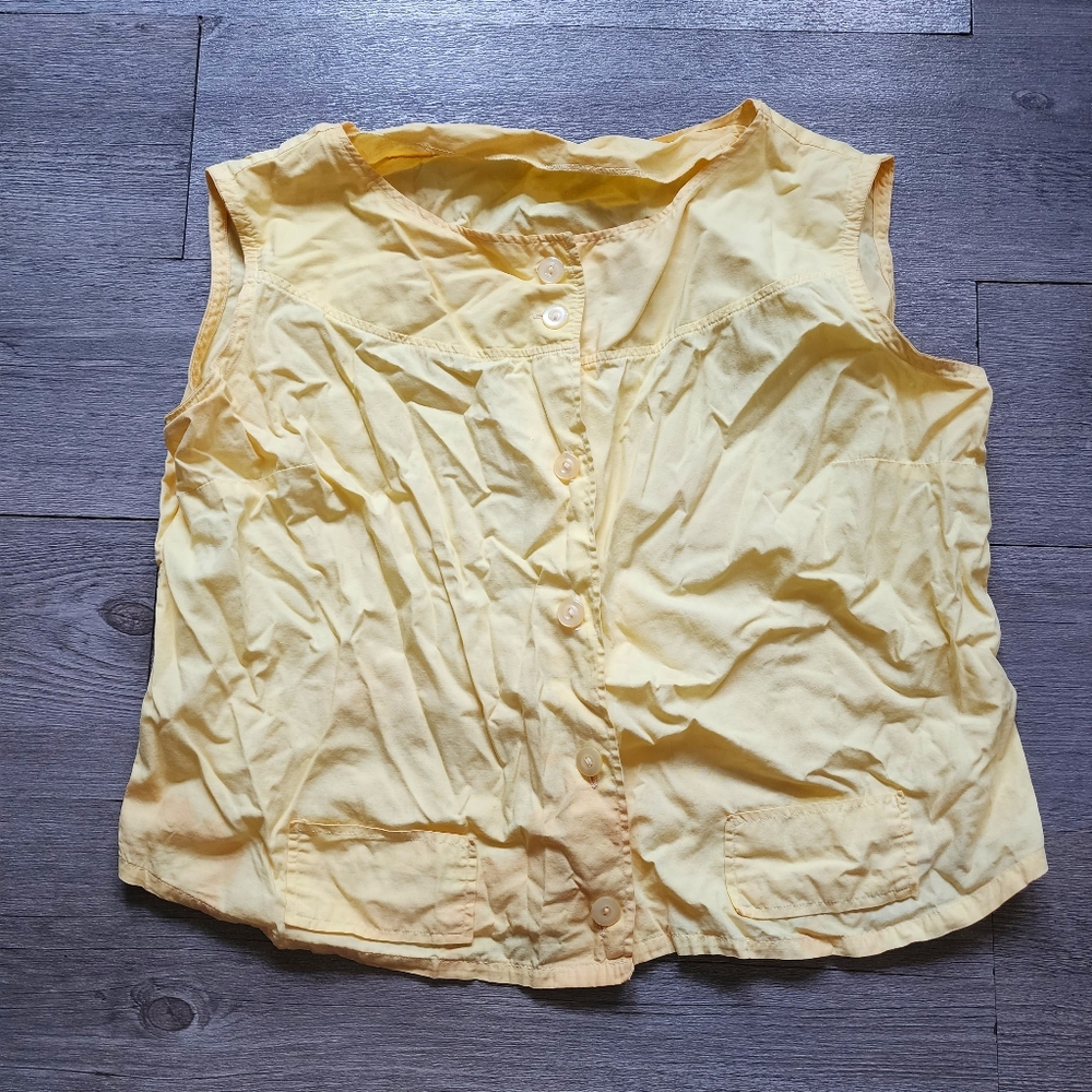 Vintage 60s Lemon Yellow Button Down Shirt Cotton Retro Summer Size Medium